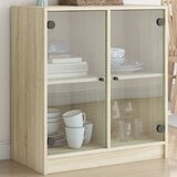 vidaXL Stranska omarica s steklenimi vrati sonoma hrast 68x37x75,5 cm | Shoptok.si