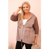 Kesi Włoski women's plus size distressed hoodie with bklyn print brown Cijene