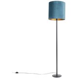 QAZQA Stoječa svetilka črna z žametno senčilo modre barve z zlatom 40 cm - Simplo Cene