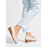 Shelvt Beige women's wedge loafers with gold decoration | Shoptok.si