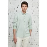 ALTINYILDIZ CLASSICS Men's Green Slim Fit Slim Fit Button Down Collar Cotton Dobby Shirt Cene