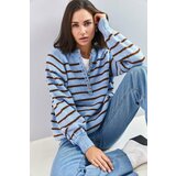 Bianco Lucci Women's Button-down Collar Turtleneck Striped Knitwear Sweater Cene