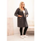 Kesi Włoski Plus Size women's coat made of faux shearling with pockets graphite | shoptok.hr