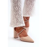 Kesi Eco-friendly high-heeled suede pumps with beige cubic zirconia Lagra Cijene
