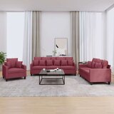 3-dijelni set sofa s jastucima crvena boja vina od tkanine Cijene