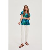 Marisse Blue Floral Pattern Blouse | Shoptok.si