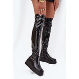 Boto Lacquered Knee High Boots On Platform With Delicate Wedge Black Tavina | shoptok.hr
