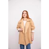 Laluvia Camel Sleeves Foldable Detail Single Button Boucle Coat cene