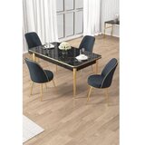 Hanah home Set trpezarijskog stola i stolica (5 delova) Rewa Black Marble Gold Anthracite Cene