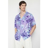 Trendyol Men's Purple Oversize Fit Abstract Patterned Shirt Cene
