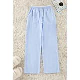 Trendyol Blue Cotton Elastic and Label Detailed Woven Pajama Bottoms