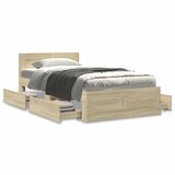 vidaXL Posteljni okvir z vzglavjem sonoma hrast 100x200 cm inž. les Cene
