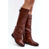 Kesi Women's flat boots with a ruffled upper, brown Tercella Cene'.'
