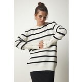  Women's Ecru Striped Knitwear Sweater | shoptok.hr