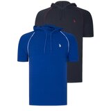Dewberry DUAL SET T8570 HOODED MEN'S T-SHIRT-NAVY BLUE-SAX Cene