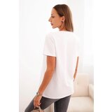 Polski Women's cotton blouse with a V-neck and short sleeves white | shoptok.hr