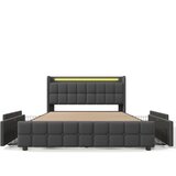 Lumor Postelja z žametnim oblazinjenjem 160x200 cm - z LED in USB priključki za polnjenje - 4 predali - siva, (22151018) | Shoptok.si