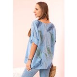 Kesi Włoski Women's cotton blouse with leaves with roll-up sleeves denim | Shoptok.si