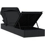 LEŽAJ za sunčanje sklopivi krov crni 213 x 63 x 97 cm poliratan | shoptok.hr