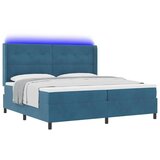 Box spring krevet s LED trakama Plava 200 x 200 cm Baršun - Tamno plava 200 x 200 cm Prošiveno gumbima | shoptok.hr