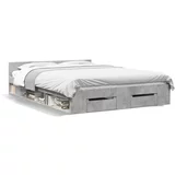 vidaXL Okvir kreveta s ladicama siva boja betona 140x190 cm drveni