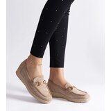 Gemre Beige perforated women's loafers made of eco suede Sandoval | Shoptok.si