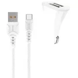 auto punjač DZ06T 2xUSB fast 3/1A + type c kabl/ bela