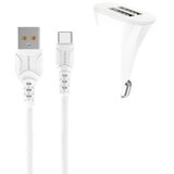 Denmen Avtopolnilec 2x USB 3.1A 15W QC3.0 + USB-C kabel 3100mA hitro polnjenje bel | Shoptok.si