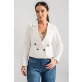 armonika Women's Ecru Double Breasted Collar Gabardine Crop Jacket cene