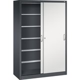 C+P ACURADO omara z drsnimi vrati, 6 nihajnih vodil, VxŠxG 1950 x 1200 x 500 mm, črno sive / svetlo sive barve | Shoptok.si