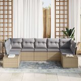vidaXL 7-delna vrtna kavčna garnitura z blazinami bež poli ratan, (22090751) | Shoptok.si