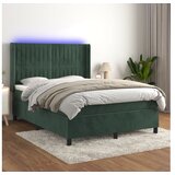 vidaXL Box spring postelja z vzmetnico LED tem. zelena 140x1 Cene