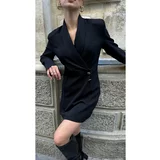 Laluvia Black Shawl Collar Mini Dress