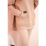 Polski Women's cotton set with a hoodie and high-waisted leggings beige | shoptok.hr