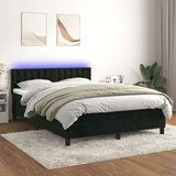 vidaXL Krevet box spring s madracem LED crni 140x190 cm baršun | shoptok.hr