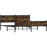vidaXL Kovinski posteljni okvir brez vzmetnice dimljen hrast 200x200cm | Shoptok.si