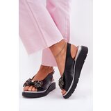Zazoo Women's leather wedge sandals with bow 1882 black Cene