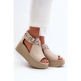 Zazoo 1732 Leather Wedge Sandals Beige | shoptok.hr