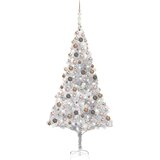 vidaXL Novoletna jelka z LED lučkami in bučkami srebrna 210 cm PET | Shoptok.si