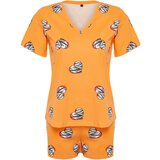 Trendyol Orange 100% Cotton Heart Knitted Pajamas Set Cene