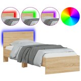 vidaXL Posteljni okvir z vzglavjem in LED sonoma hrast 75x190 cm, (21018296) Cene