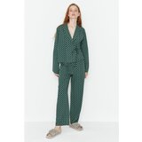 Trendyol Green Heart Patterned Lacing Detail Viscose Woven Pajamas Set Cene