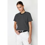 Trendyol Black Striped Premium Basic Crew Neck Knitted T-Shirt Cene