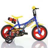 Dino Bikes Sam, gasilec 12” otroško kolo s držalom kulaca in pomožnimi kolesci v modro-rumeni barvi – kolo | Shoptok.si