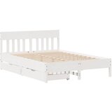 vidaXL Posteljni okvir z vzglavjem bel 160x200 cm trdna borovina, (21322474) | Shoptok.si
