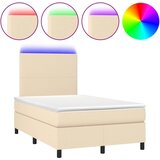 vidaXL Box spring postelja z vzmetnico LED krem 120x200 cm blago, (20900319) Cene