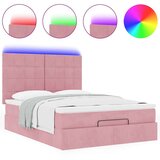  Otomanska postelja z vzmetnicami & LEDs roza 140x200cm žamet | Shoptok.si