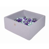 MeowBaby Square Ball Pool, 90x90x40 cm z 200 žogicami, bombaž, svetlo siva: mint/prozorna/srebrna/vijolična, (21333806) | Shoptok.si