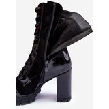 Boto Leather Lace-Up Boots On Massive Heel Black Khariah | Shoptok.si