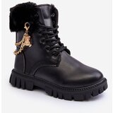  Kids' Leather Insulated Boots with Chain Black Cadia Cene